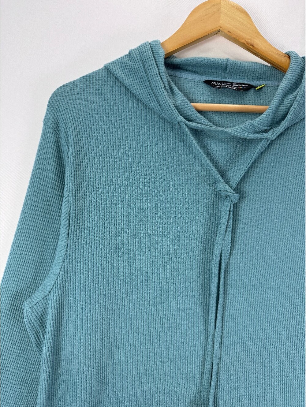 Waffle Knit Thermal Hoodie Mens XL Teal Maui And Sons Surf Beach Layering Top - Picture 2 of 8